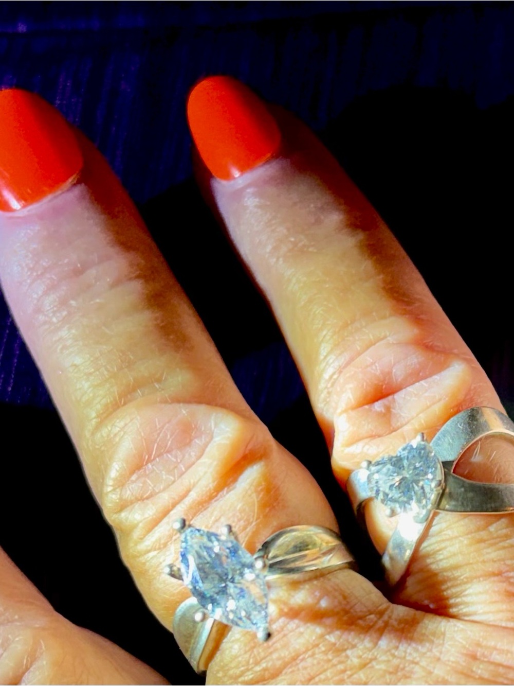 2 Silver Costume Rings:  Marquise-Cut Solitaire/Unique Heart Shape - Picture 2 of 8